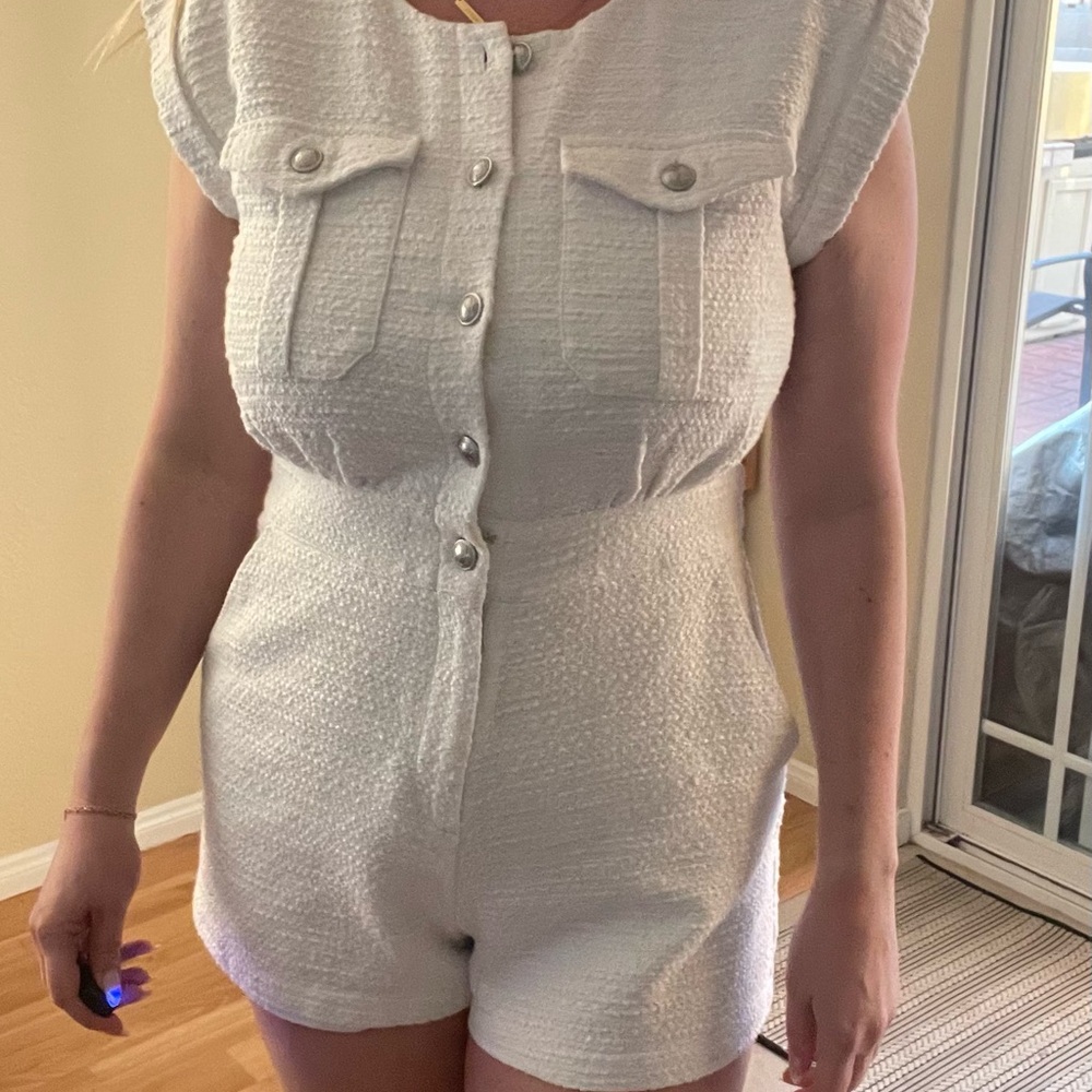 White Textured Women's Jumpsuit